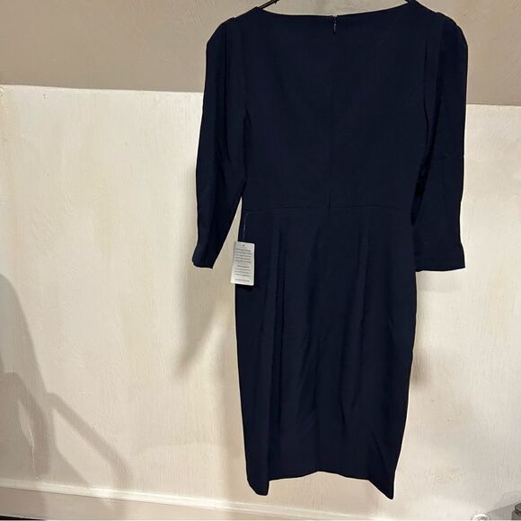 Revolve ELIZA J Pleated Sleeve Sheath Navy Blue Midi Dress - Picture 3 of 6